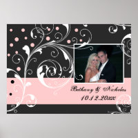 Floral scroll leaf black pale pink wedding photo