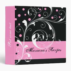 Floral scroll leaf black, pink recipe binder