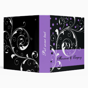 Floral scroll leaf black purple wedding planner binder