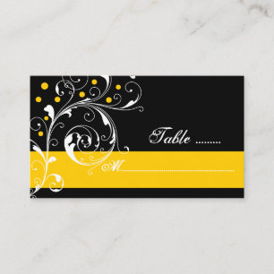 Floral scroll leaf black yellow wedding place card