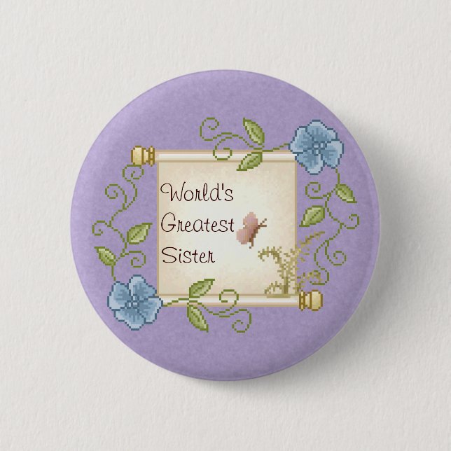 Floral Scroll Pixel Art 2 Inch Round Button (Front)