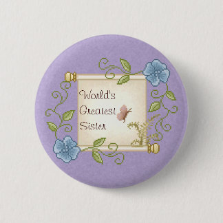 Floral Scroll Pixel Art 2 Inch Round Button