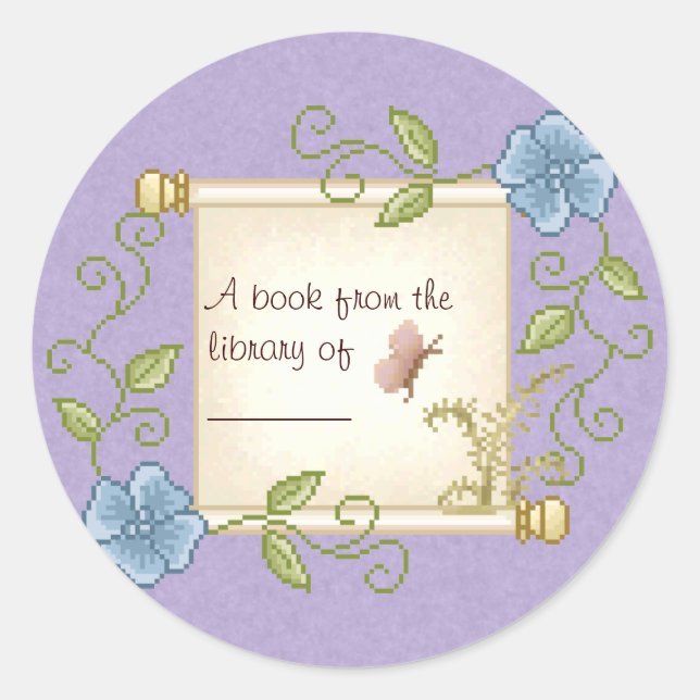 Floral Scroll Pixel Art Classic Round Sticker (Front)