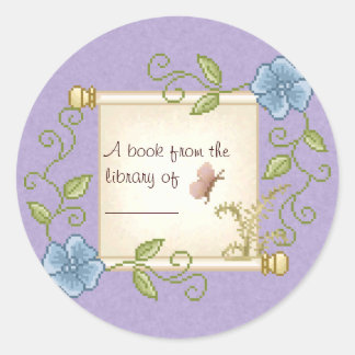 Floral Scroll Pixel Art Classic Round Sticker