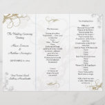 Floral Scrollwork Wedding Program Template<br><div class="desc">Gold scrollwork,  leafy swirls,  wedding program templates.  Tri-fold ceremony program with grey and gold graphic floral design all over the background. **Reverse has no images or printing.</div>