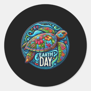 Floral Sea Turtle Earth Day Planet Art Animal Love Classic Round Sticker