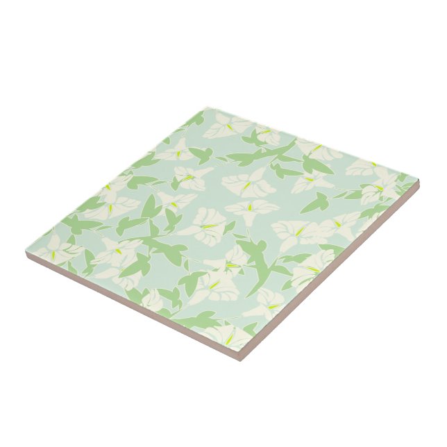 Floral Seafoam Green And White Spring Tile (Side)