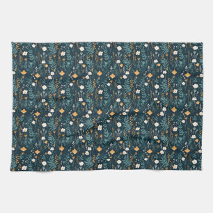 Floral Seamless In Blue, Yellow, and Orange Kitchen Towel