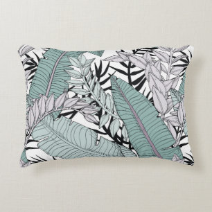 Floral seamless leaves pattern with tropical plant accent pillow