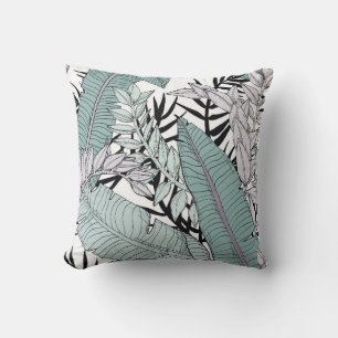 Floral seamless leaves pattern with tropical plant throw pillow