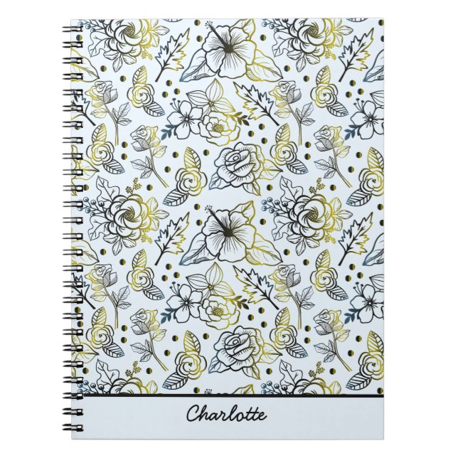 Floral seamless pattern big blossom personalized  notebook (Front)