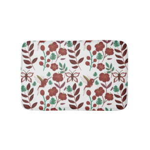 Floral seamless pattern birds and butterflies bath mat