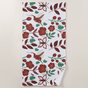 Floral seamless pattern birds and butterflies beach towel