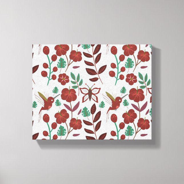 Floral seamless pattern birds and butterflies canvas print (Front)