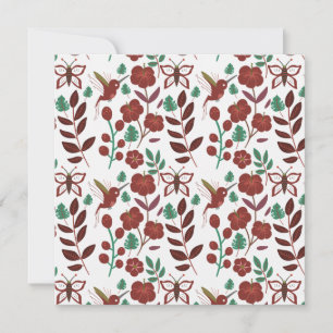 Floral seamless pattern birds and butterflies card