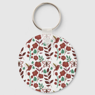 Floral seamless pattern birds and butterflies keychain