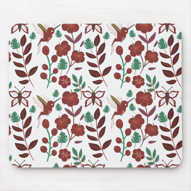 Floral seamless pattern birds and butterflies mouse pad (Front)