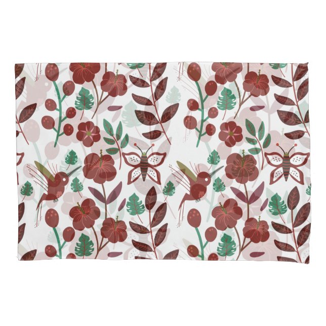 Floral seamless pattern birds and butterflies pillowcase (Front-Left)