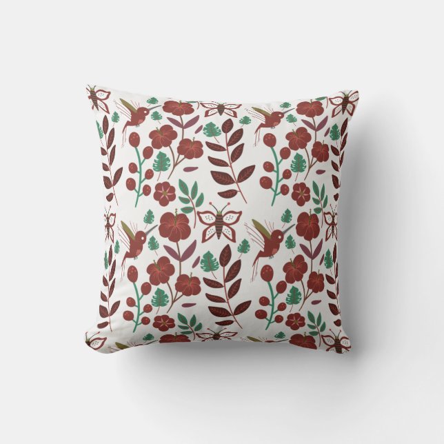 Floral seamless pattern birds and butterflies throw pillow (Front)