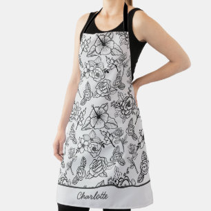 Floral seamless pattern black & white personalized apron