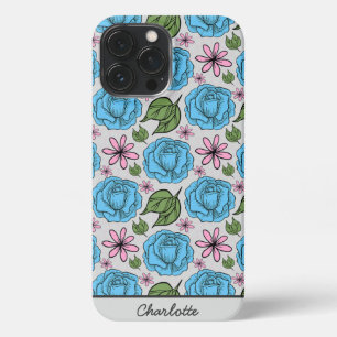 Floral seamless pattern blue & pink personalized iPhone 13 pro max case
