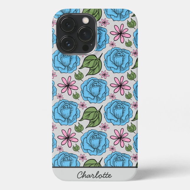 Floral seamless pattern blue & pink personalized iPhone case (Back)