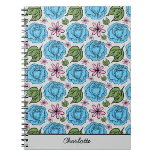 Floral seamless pattern blue & pink personalized notebook