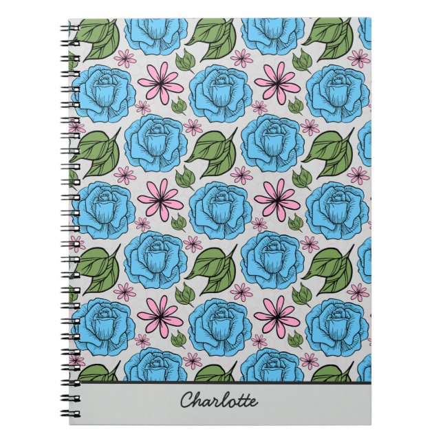 Floral seamless pattern blue & pink personalized notebook (Front)