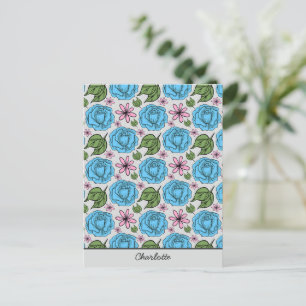 Floral seamless pattern blue & pink personalized  postcard