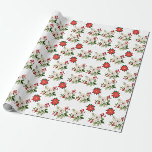 Floral seamless pattern, Blue & Red Wrapping Paper