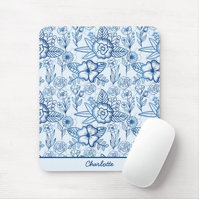 Floral seamless pattern blue white personalized  mouse pad (With Mouse)