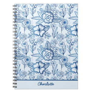 Floral seamless pattern blue white personalized notebook