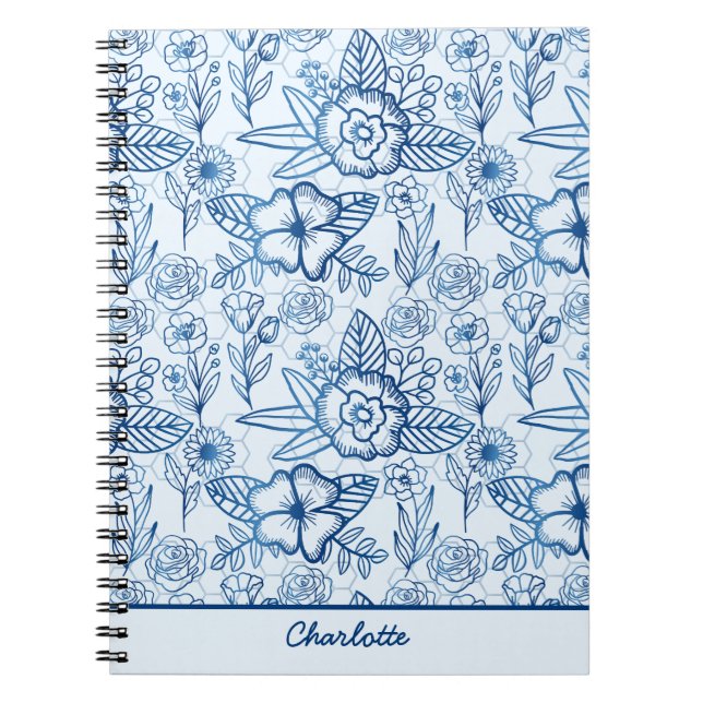 Floral seamless pattern blue white personalized   notebook (Front)