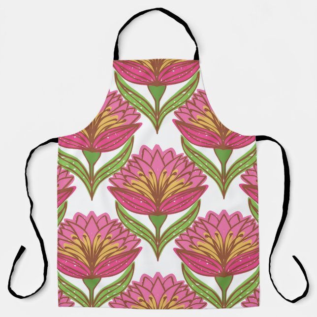 Floral seamless pattern. Bright red flowers on whi Apron (Front)