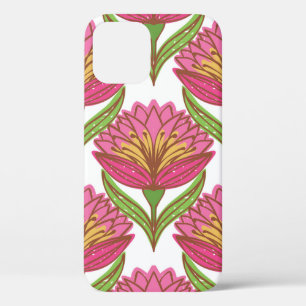 Floral seamless pattern. Bright red flowers on whi iPhone 12 Case