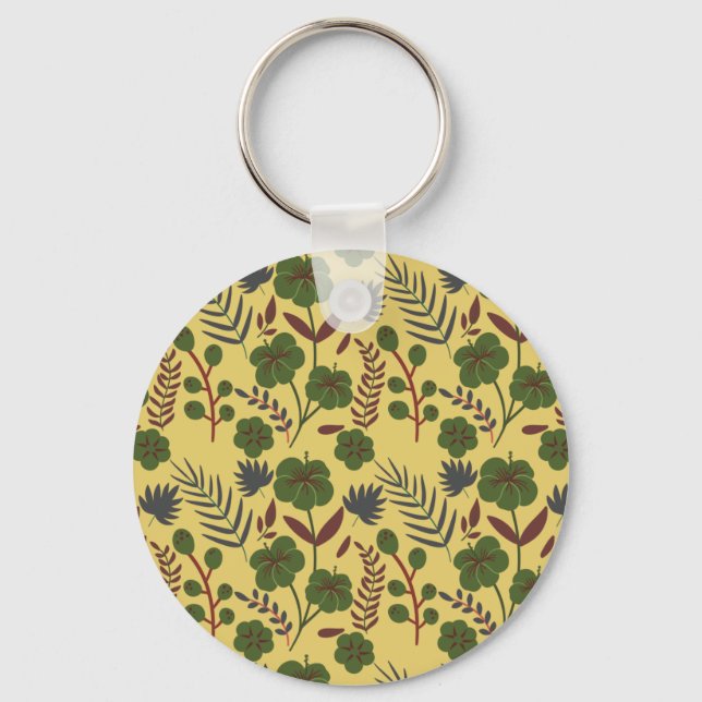 Floral seamless pattern flowers and butterflies keychain (Front)