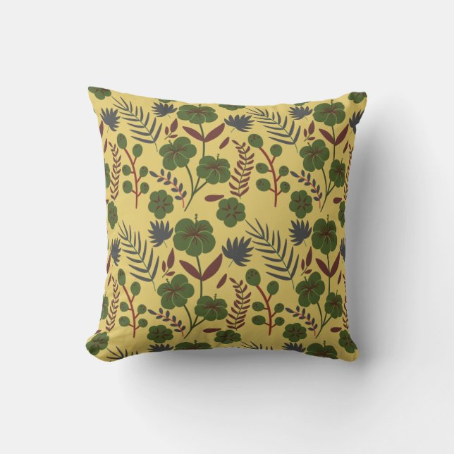 Floral seamless pattern flowers and butterflies throw pillow (Front)