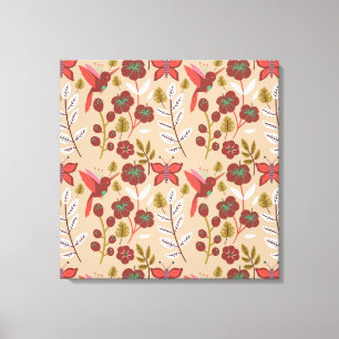 Floral seamless pattern flowers, birds, butterfly canvas print