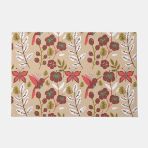 Floral seamless pattern flowers, birds, butterfly doormat