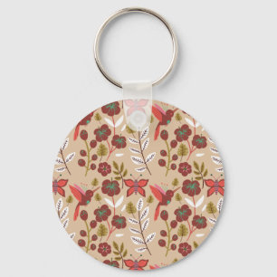 Floral seamless pattern flowers, birds, butterfly keychain