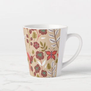Floral seamless pattern flowers, birds, butterfly latte mug