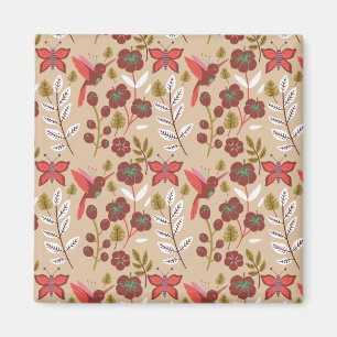 Floral seamless pattern flowers, birds, butterfly magnet