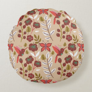 Floral seamless pattern flowers, birds, butterfly round pillow
