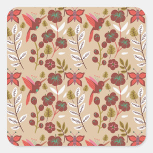 Floral seamless pattern flowers, birds, butterfly square sticker