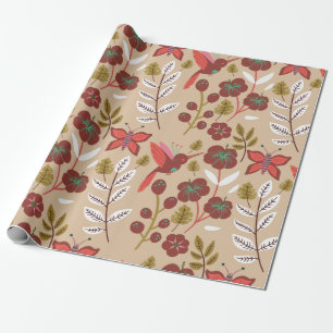 Floral seamless pattern flowers, birds, butterfly wrapping paper