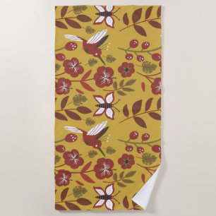 Floral seamless pattern flowers, butterfly, red beach towel
