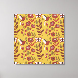 Floral seamless pattern flowers, butterfly, red canvas print