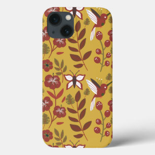 Floral seamless pattern flowers, butterfly, red iPhone 13 case