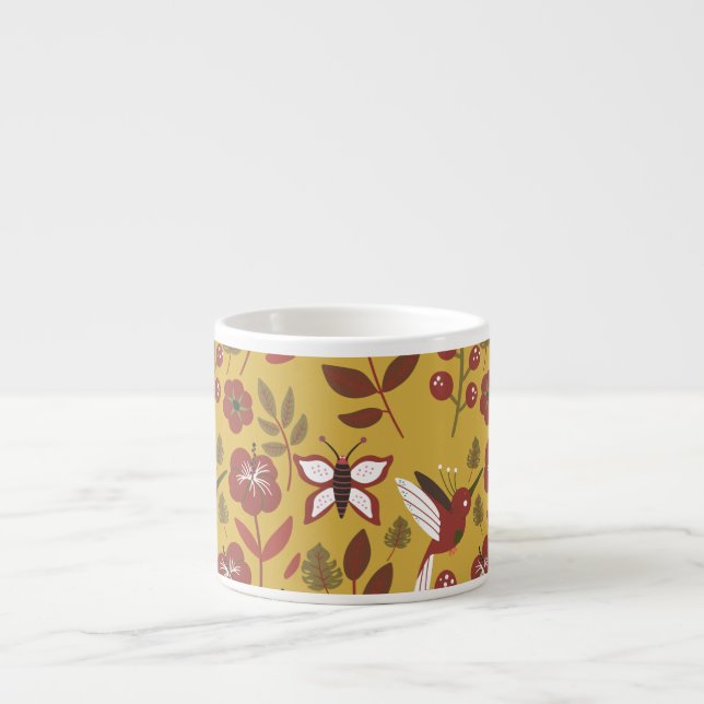 Floral seamless pattern flowers, butterfly, red espresso cup (Front)