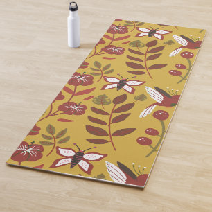 Floral seamless pattern flowers, butterfly, red yoga mat
